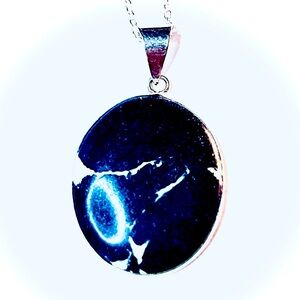 New Artisan Septarian Dragon Stone 925 Sterling Silver Black White Necklace